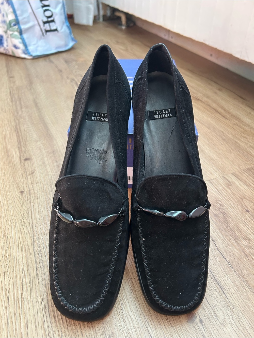 Stuart Weitzman Black Suede Bit Loafers for women
